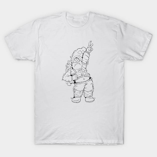 Dope one eye monster character holding an icecream ink-pencil black-and-white illustration T-Shirt by slluks_shop